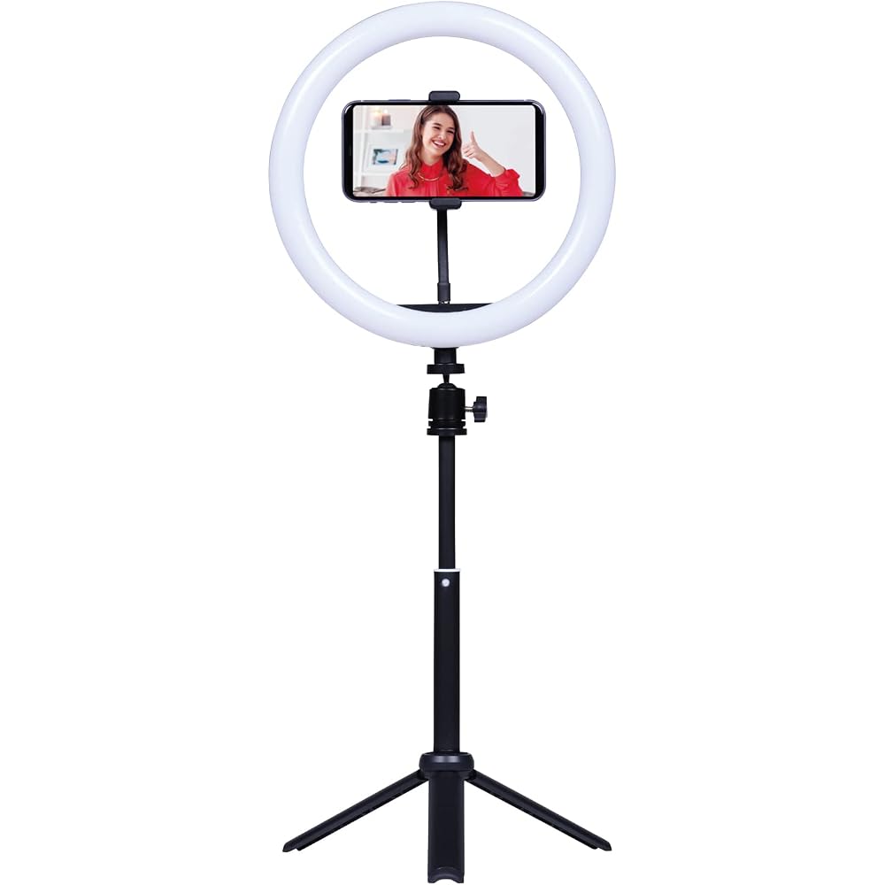 Kenko LED Light Compact Tripod Included 10-inch LED Ring Light with 10 Brightness Levels, Smartphone Mounting Arm Included, for Video Streaming and Vl