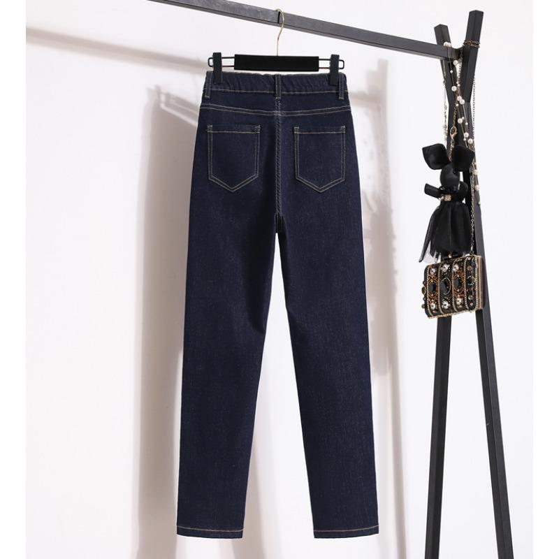 2024 Dámské džíny plus size Džínové dámské tužkové elastické diamantové základní modré kalhoty s vysokým pasem Nadměrná móda Nové kalhoty