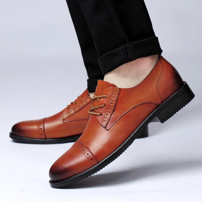 Men's Cross-Border Leather Formal Shoes - Soft Sole, Casual, Lace-up, Top Layer Cowhide, New Style