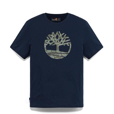 Bedrucktes Logo Outdoor Lässig Atmungsaktiv Kurzarm T-Shirt Herren Tops Tiefsaphirblau A6B4G-433