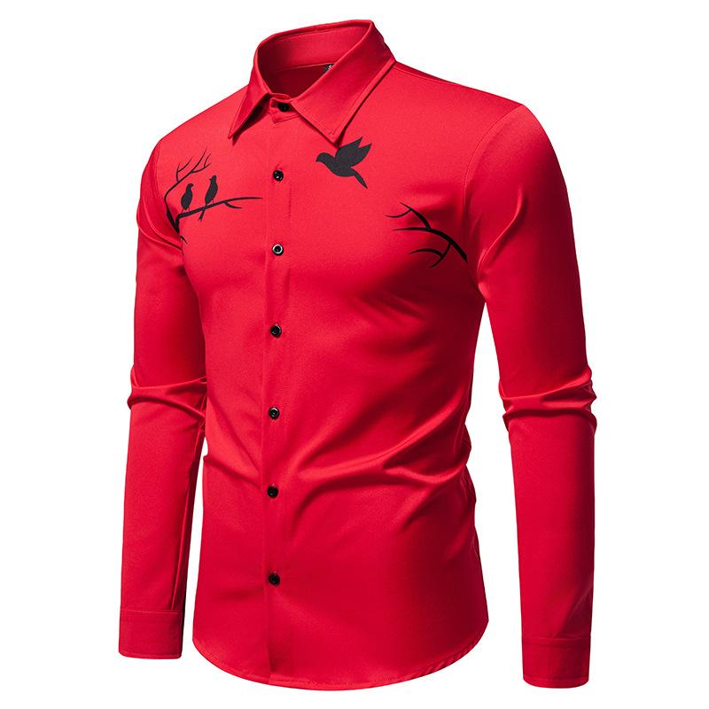 Men's Bird Print Dress Shirt Long Sleeve Casual Formal Top for Men Spring Autumn Fashion Multi-Color Male Blouse