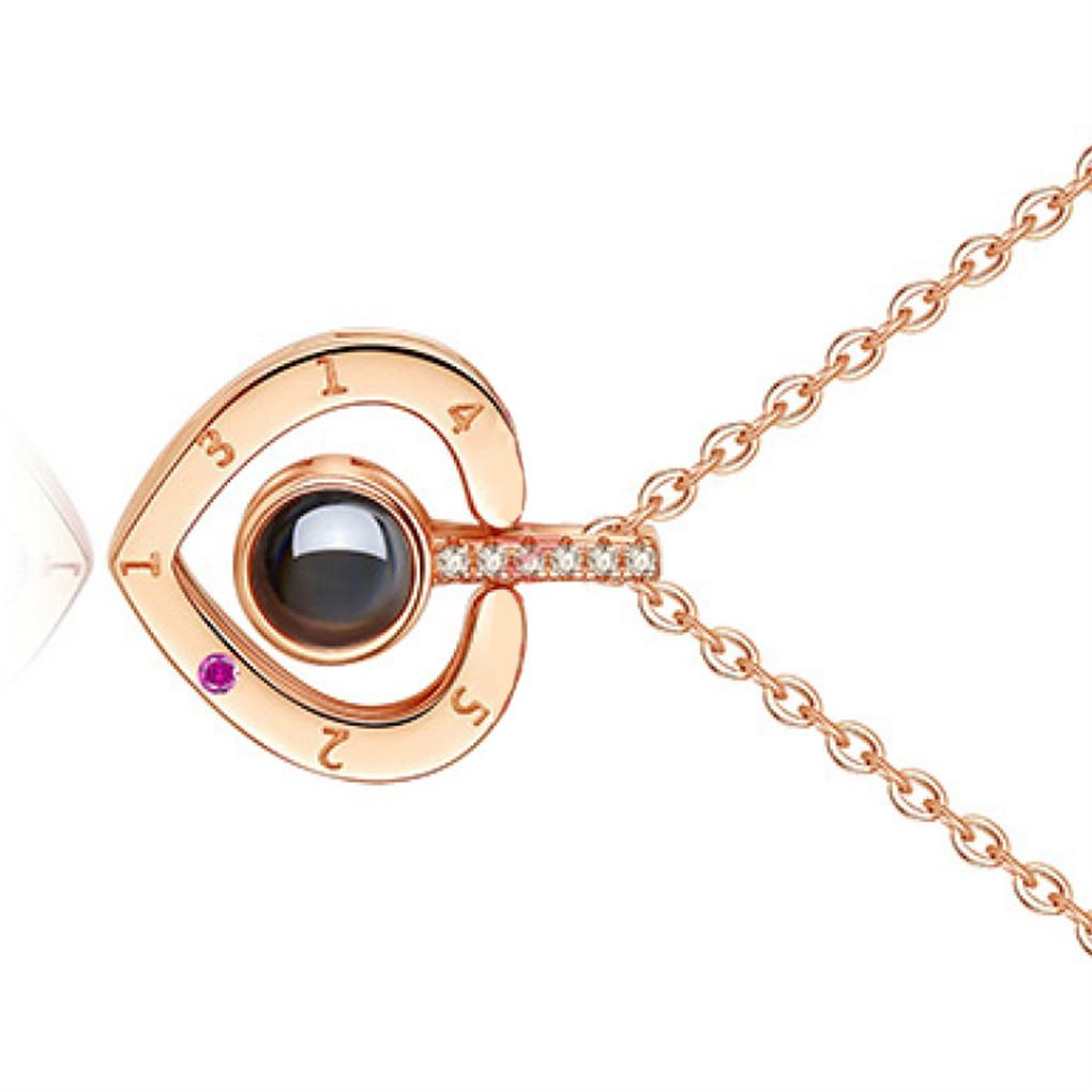 Heart Shape Women Necklace Brass 100 Loving Words Glass Pendant Girl Neck Jewelry Accessories