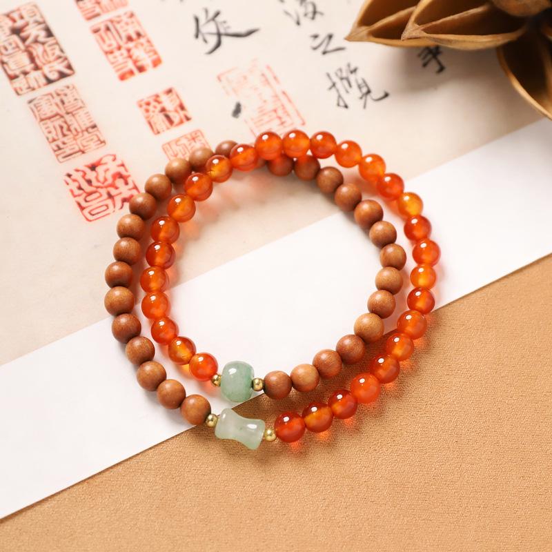 Multi-circle green sandalwood bracelet, men's and women's cultural play plate play bracelet, agate wooden Buddha beads stacked with accessories