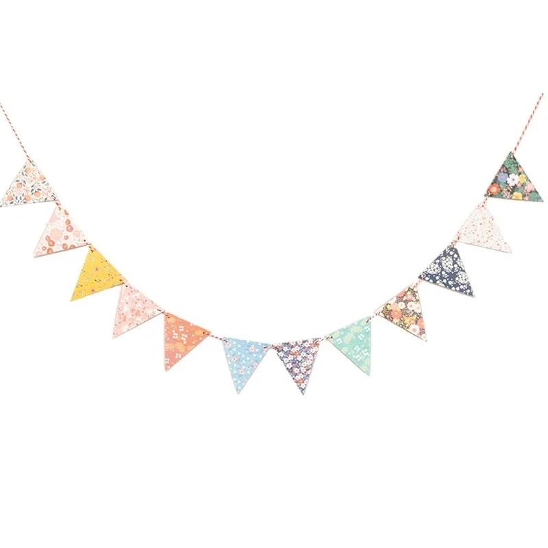 12er Set Geburtstagswimpel Vintage Blumenmuster Fahnen DIY Papiergirlande Fahnen Festival Wimpelkette Partyzubehör