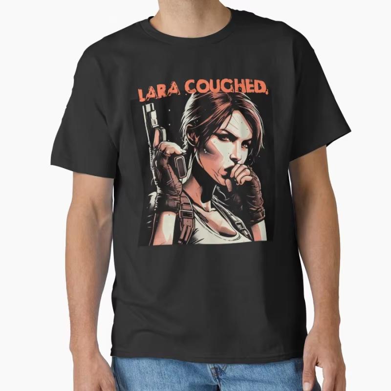 Lara Coughed Tomb Raider Lara Croft 80s Video game Gift t shirt for man women Tops  cotton printed Clothes S