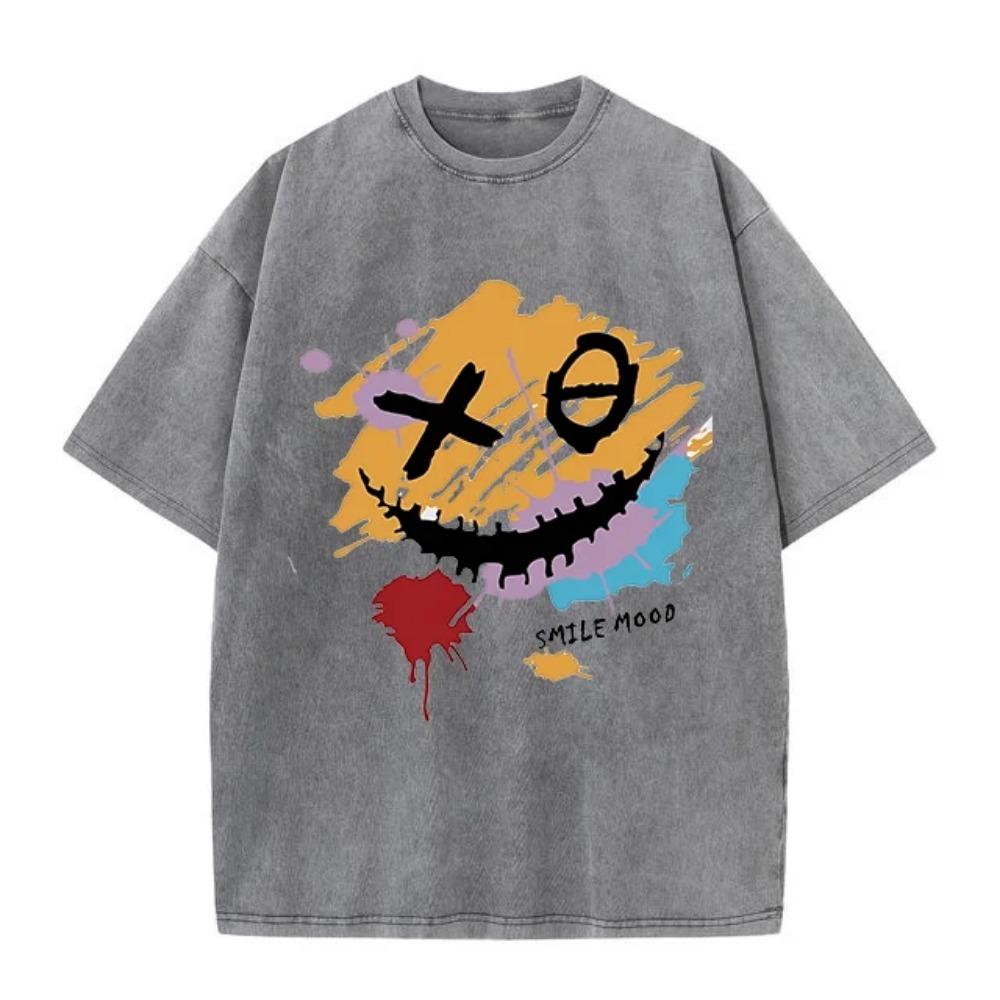 Oversized Graphic T-Shirt Men Streetwear Paint Graffiti Print Cotton Short Sleeve Round Neck Loose Fit Comfortable Casual