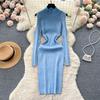 Elegante strass con spalle scoperte manica lunga maglia aderente abito tubino slim basic moda maglione vestido abbigliamento invernale sexy