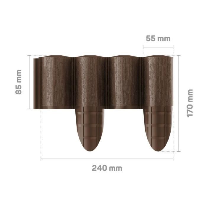 Palissade de jardin - cellfast - 10 pièces - 85 mm x 24 mm - forme arrondie ou droite - eco brun