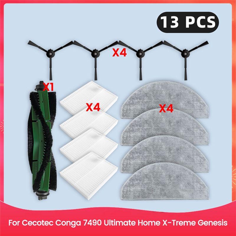 

AEE4-For Cecotec Conga 7490 Ultimate Home X-Treme Genesis Spare Parts Filter Main Side Brush Mop Cloth Accessories