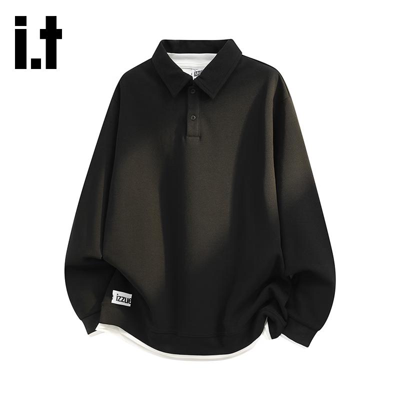 Izzue Women's Faux Two-Piece Polo Sweatshirt