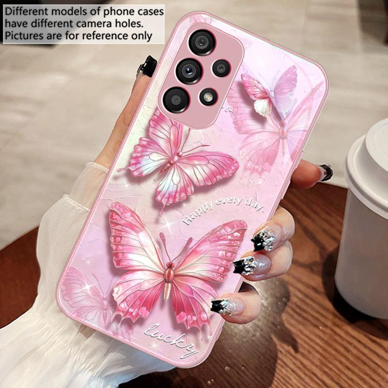 Gradient colored butterfly For Samsung Galaxy S10 4G S20 11E 30 S21 22 S24 Fe Pro S23 S25 Ultra 5G S9 Tempered Glass Phone Case