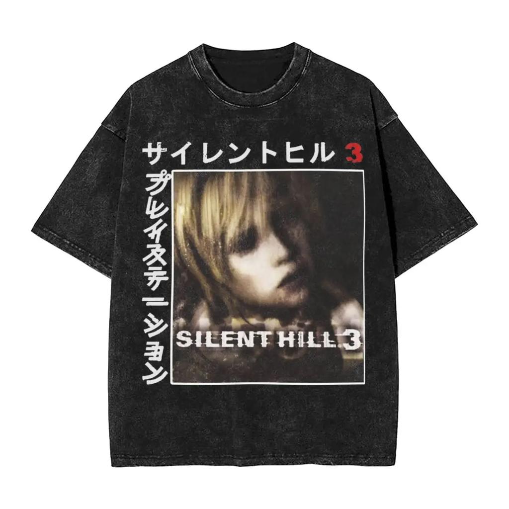 Moda Silent Hill Lavato Streetwear Vintage T-Shirt Film Horror Gioco Magliette Top Uomo Donna Cotone Harajuku Stampato