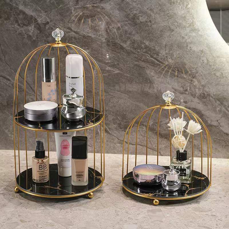 Wrought Iron Birdcage Desktop Organizer: Home Decor for Cosmetics and Dressing Table