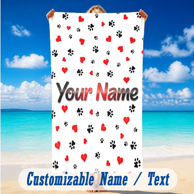Dog Theme Beach Towel Personalized Custom Name & Text Soft Quick Dry Beach Towel for Swimming Travel