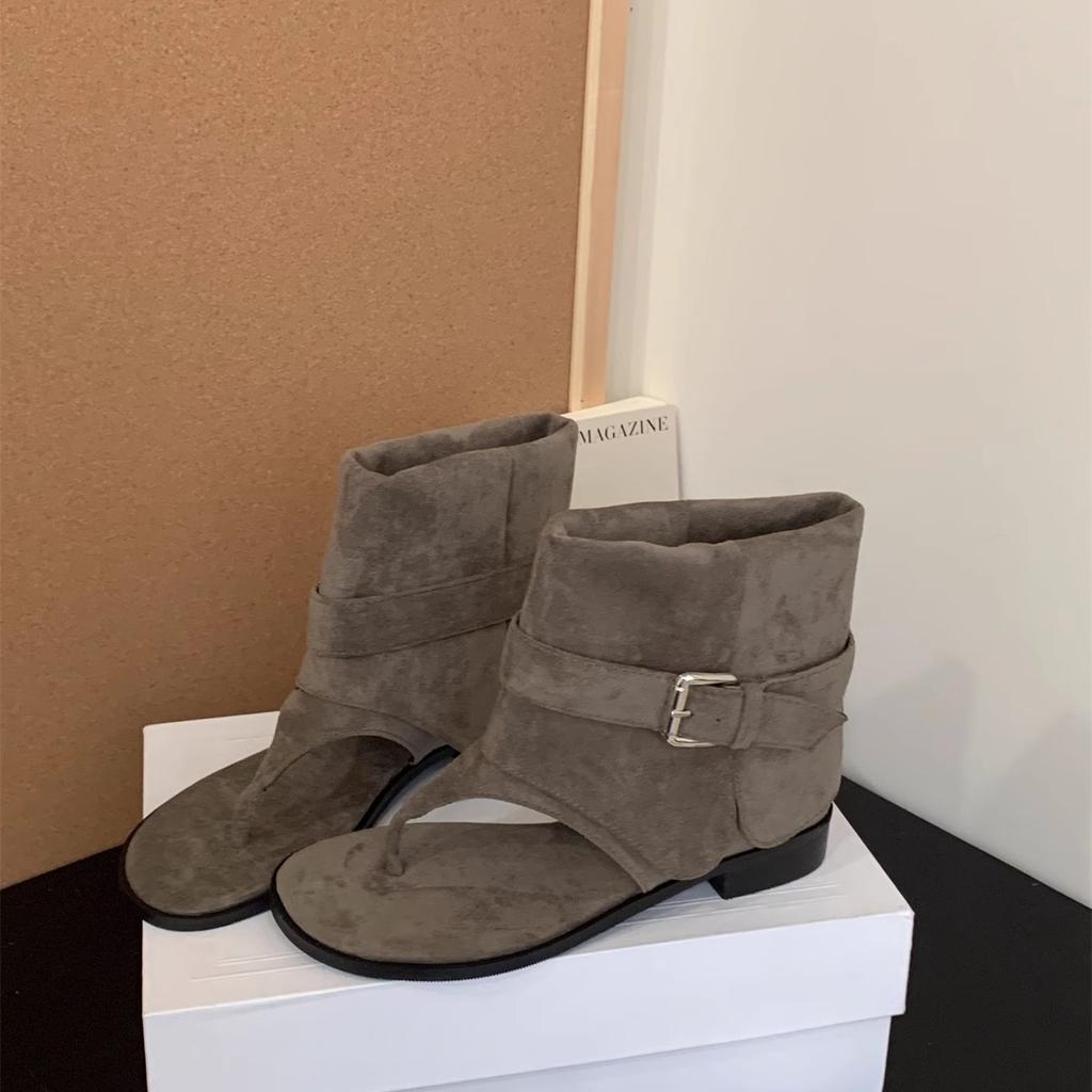 2025 New Thick Heel Khaki Toe Cool Boots Short Boots Women's Boots Summer with Skirt Western Boots Summer Sandals