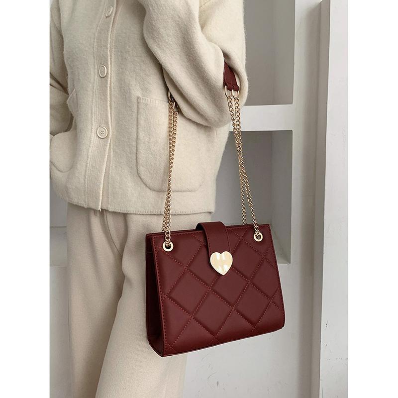 Rote Braut-Tragetasche mit großem Fassungsvermögen für Damen, neues Mode-Design, Karomuster, Schultertasche, lässig, Pendeln, Ketten, Umhängetaschen