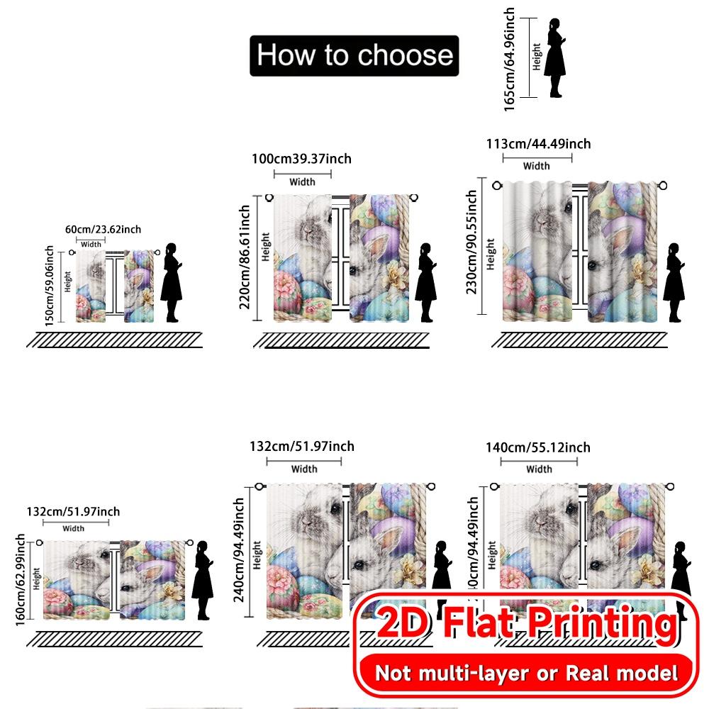 Set Of 2 Flat Printing Easter Basket Bunnies Modern Curtains Yarn Room Decor Ldeal Kitchen Living Contemporary Made Polyester Great Window Treatment