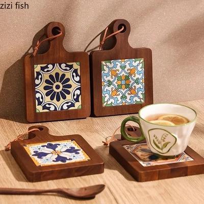 Drewno akacjowe Podkładka ceramiczna pod naczynia Żaroodporna z uchwytem Podkładka pod garnek Podkładka pod miskę i talerz Podkładki pod kubki Domowe narzędzia kuchenne