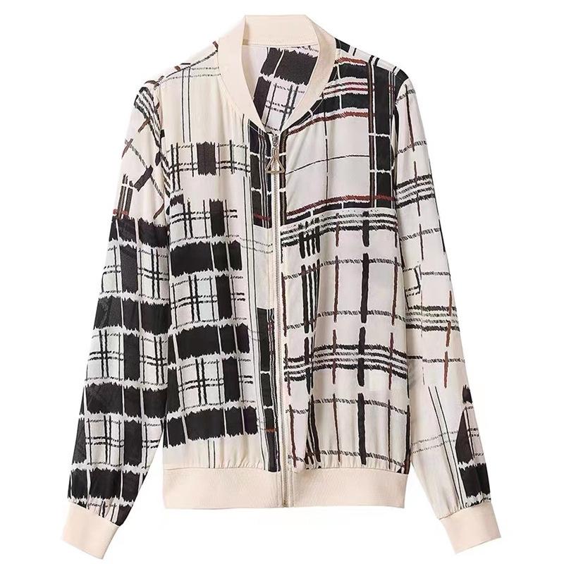 Women's Chiffon Baseball Jacket - Summer 2026 - Printed Long Sleeve Loose Sun Protection Shirt/Cardigan