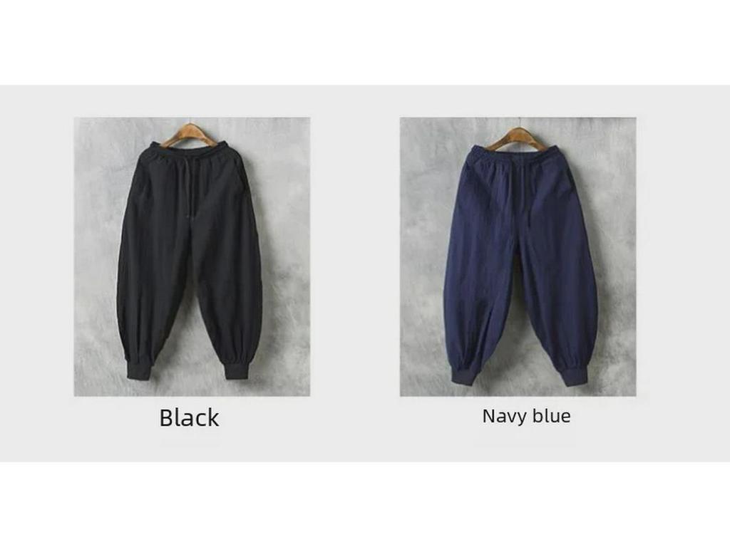Men's Wide-Leg Cotton-Linen Harem Pants - Casual, Loose Fit with Cuffed Ankles, Ideal for Spring/Summer Fashion.