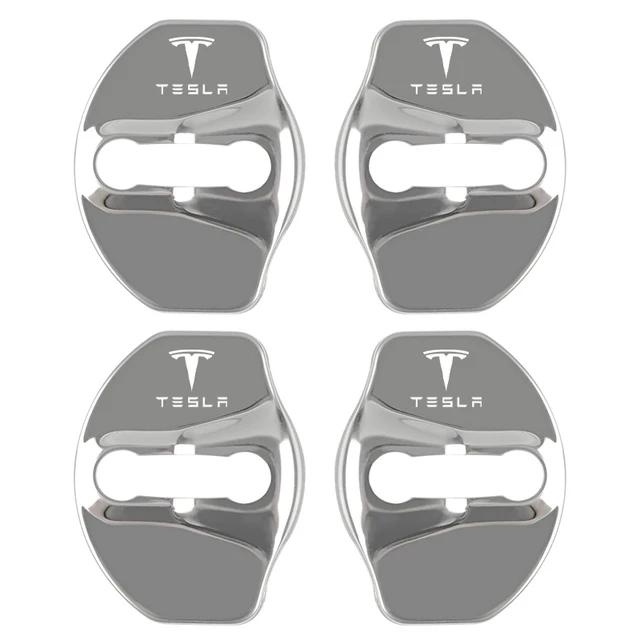 Car Sticker 2025 Hot 4 PCS/Set Fashion Stainless Steel Car Covers Door Lock Protecting Cover For Tesla model 3 model X Y Auto Ac