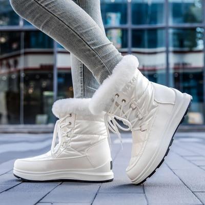 Winter New Woman Warm Snow Boots Waterproof Lace-Up Thicken Plush Winter Warm Platform Ankle Boots