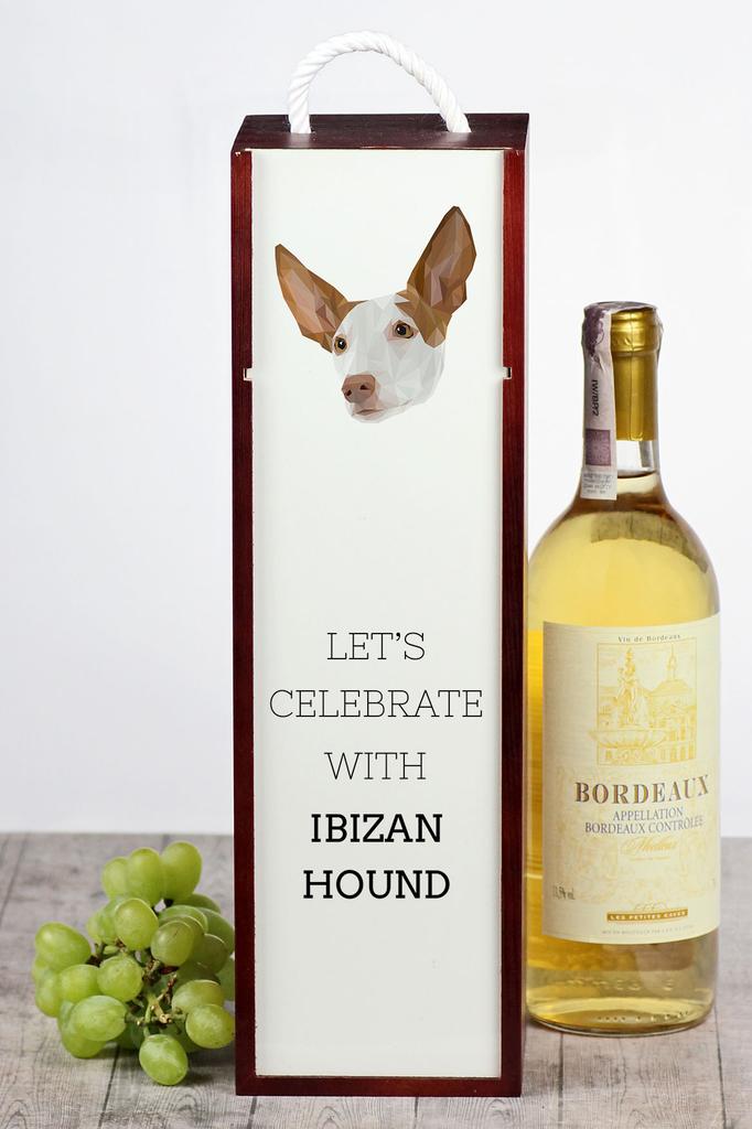 Podenco Z Ibizy, Podenco Ibicenco - Geometryczne Pudełko Ze Zdjęciem I Napisem Na Wino Marki Art-Dog