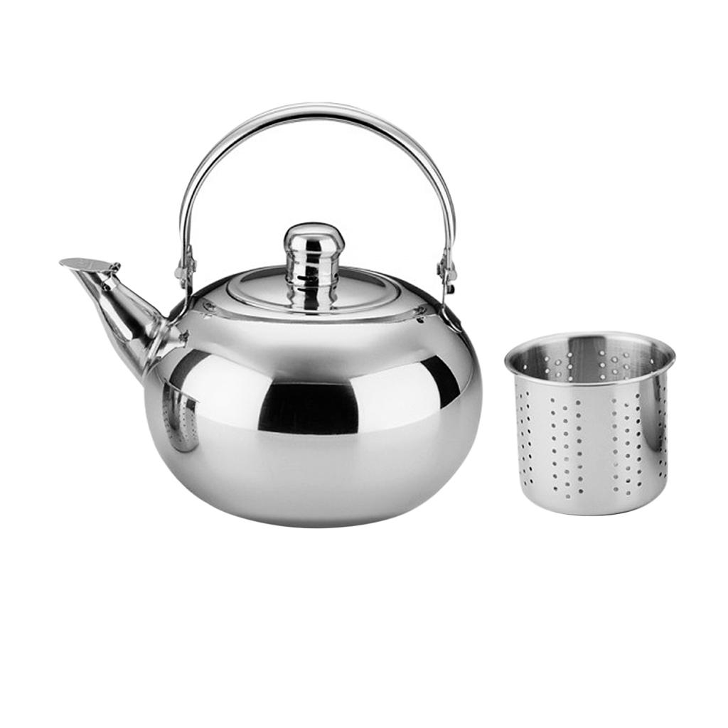 Stainless Steel Tea Kettle Teapot With Filter 1.6L for Kitchen Camping, Metal Infuser Teapot Water Coffee Pot