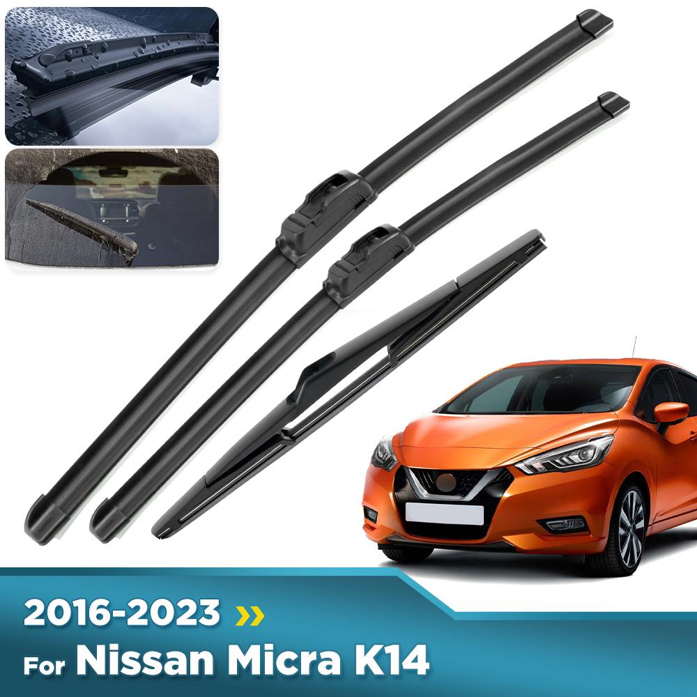For Nissan Micra K14 2016-2023 2017 2018 2019 Wiper Front & Rear Wiper Blades Windshield Windscreen Window Brushes 26"+14"+9