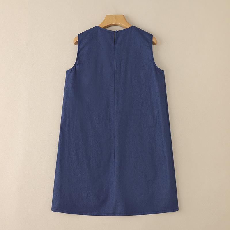 VONDA Women O Neck Sleeveless Decorative Pocket Casual Mini Tank Dress