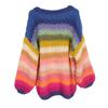 Women's Handmade Rainbow Stripe Floral Sweater Cardigan - Autumn/Winter European & American Style