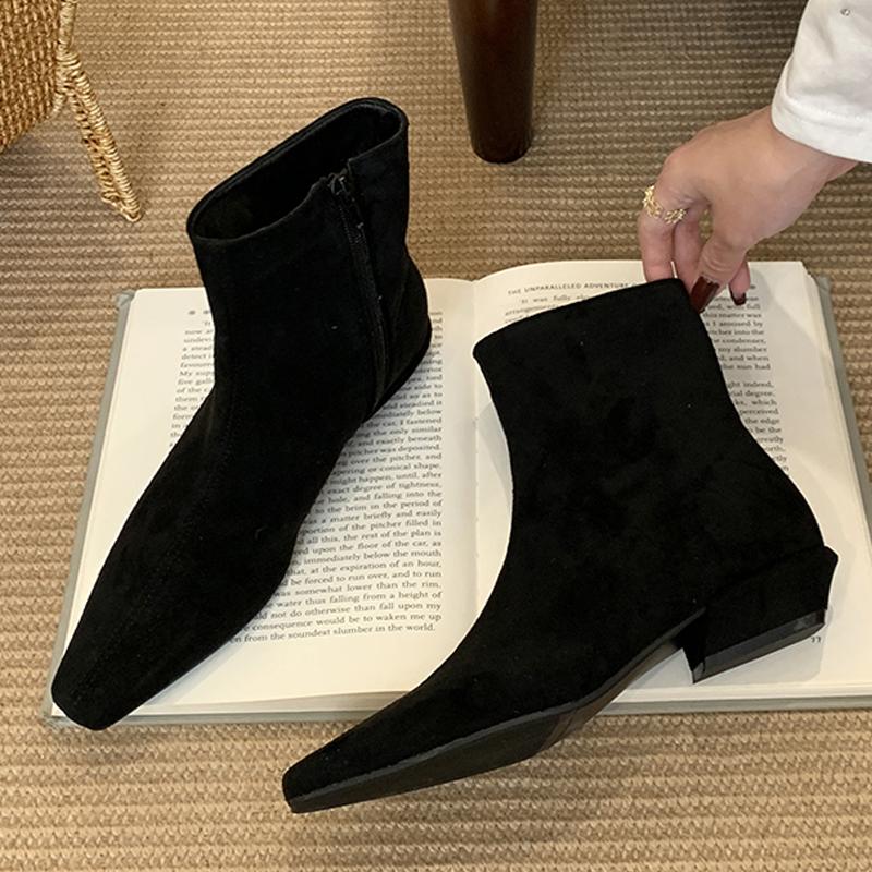 

Eilyken Designer Vintage Pointed Toe Zipper Ankle Boots Women Square Low Heel Modern Botas Shoes Autumn Winter Zapatos De Mujer 35 чёрный