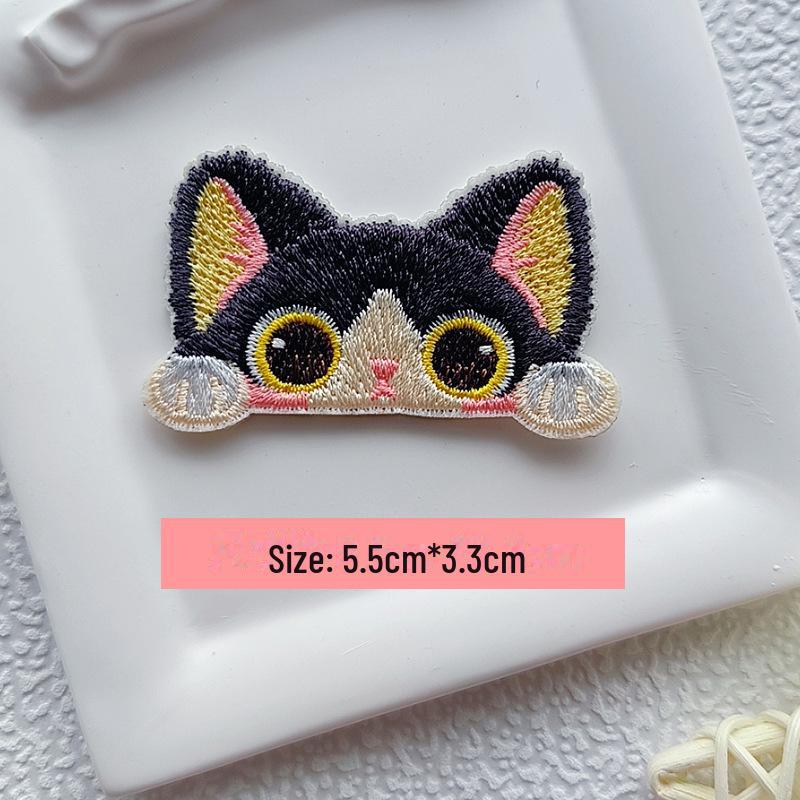 Remendo autoadesivo sem costura de gato de desenho animado de três cores para reparo de jaquetas infantis