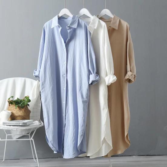 Chemise Femme Revers Manches Longues Boutons Patte de Boutonnage Hauts de Chemise avec Poches Couleur Unie Coupe Régulière Chemise Décontractée Travail Vie Quotidienne