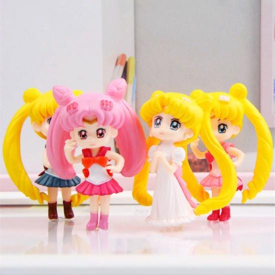 4Pcs Anime Sailor Moon Figurine Model Toy Desktop Table Ornament Cake Decor