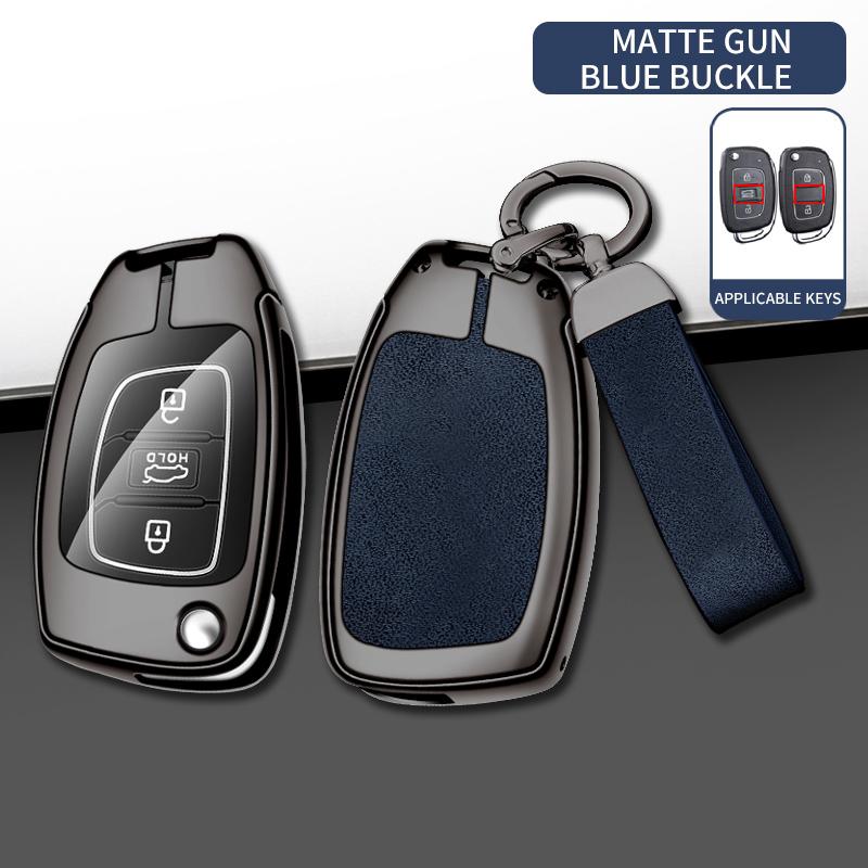 Metal Leather Car Key Case For Hyundai Solaris 2 Elantra I30 I35 I40 Tucson Kona     Key Chain Accessories