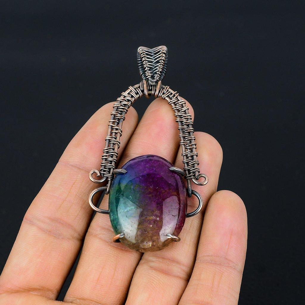 Rainbow Solar Quartz 999 Copper Wire Wrapped Pendant, Handmade Gemstone Pendant Jewelry, Gifts For Wife Brand New Pendant