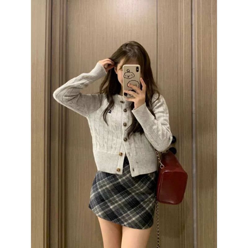 Knitting Cardigan 2024 Autumn and Winter Preppy Style Thick Hemp Flowers