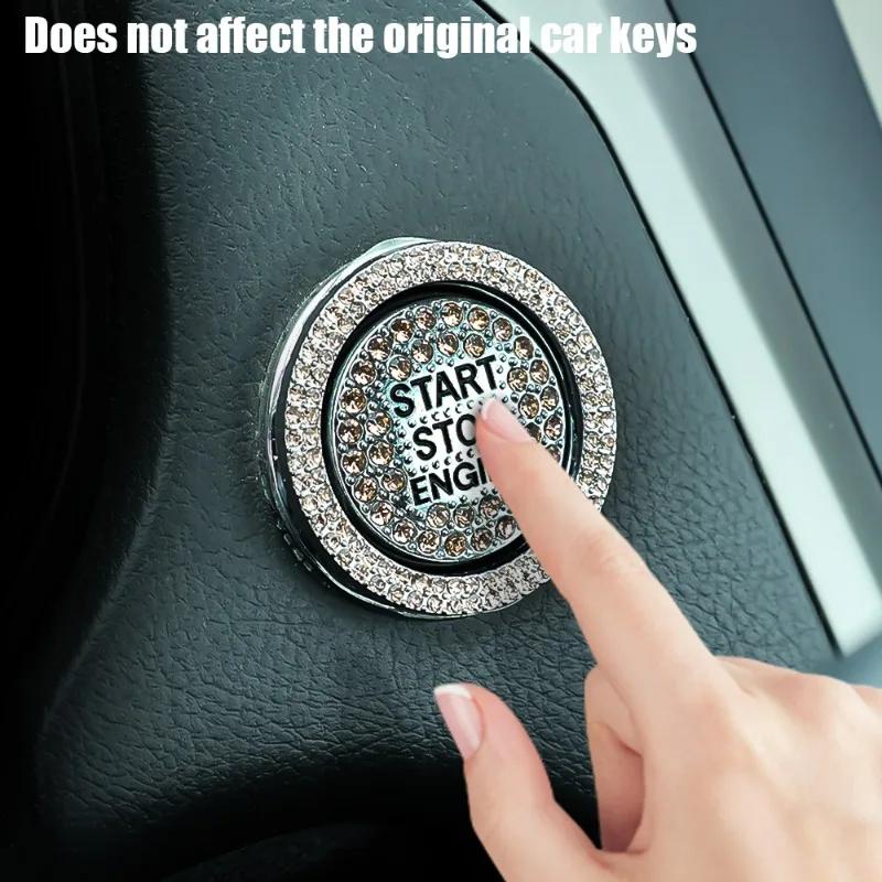 2Pcs/set Car Start Switch Button Sticker Rhinestone Ring Circle Trims Protective Cover Diamond Decorative Decal Auto Accessories