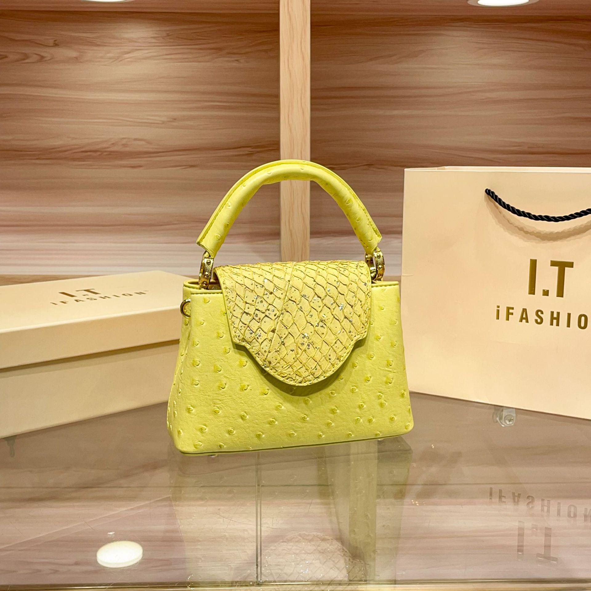 

2025 Высококачественная женская сумка кроссбоди на плечо из натуральной кожи с узором страуса жёлтый