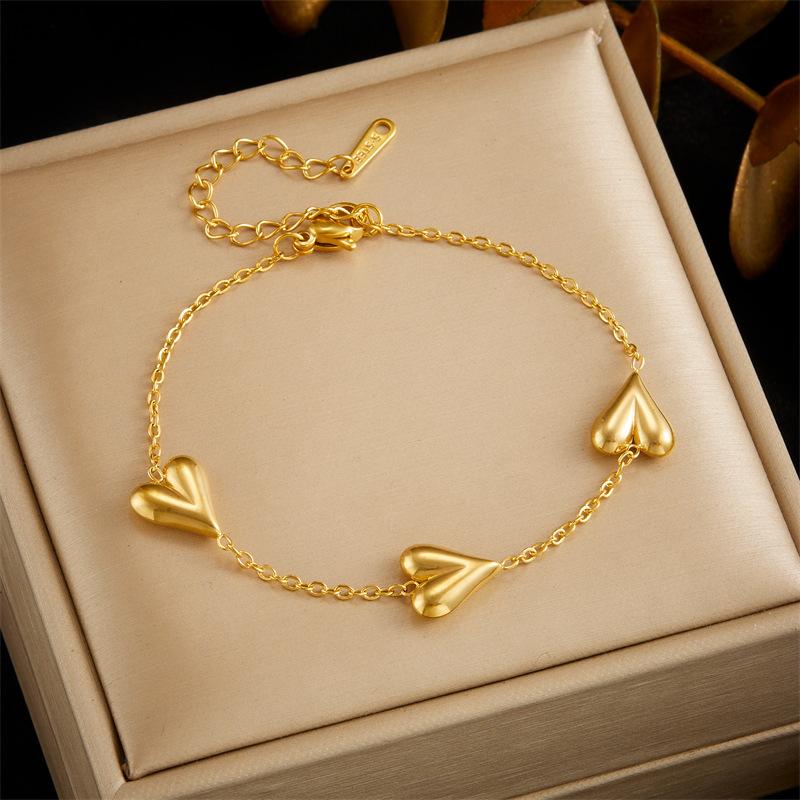Fashion Gold Vintage Shiny Heart Chain Accessories Bracelet Necklace Set