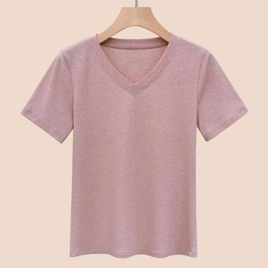 Damen Sommer Einfarbig V-Ausschnitt Unterteil Kurzarm-Top