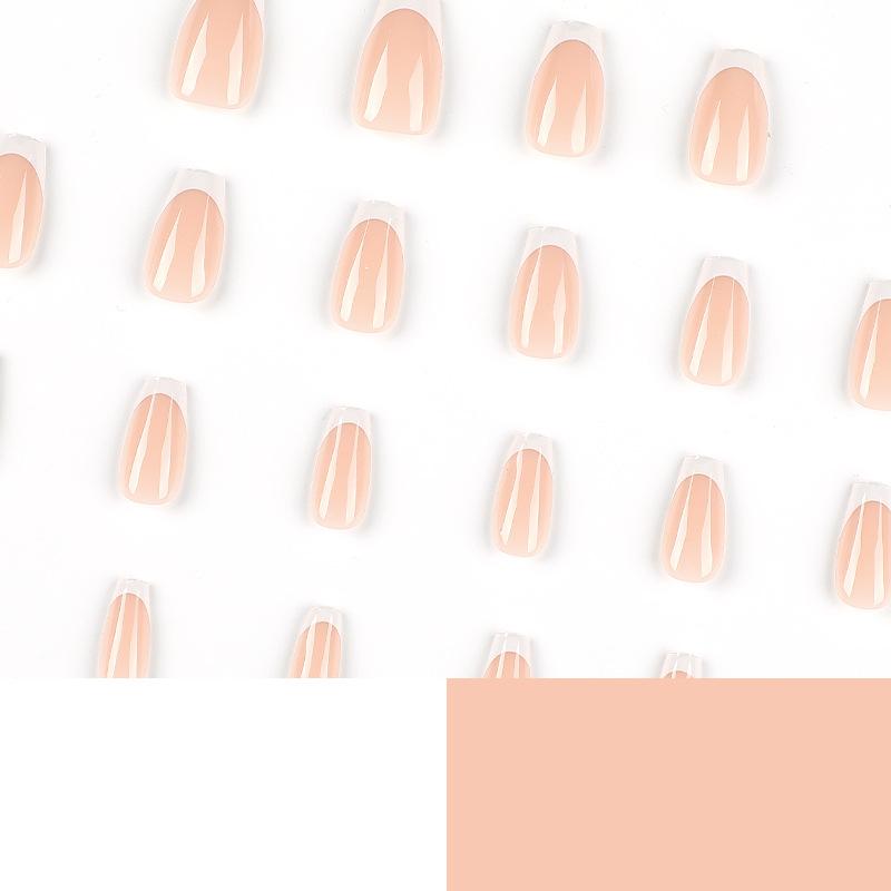 24Pcs/Set Quick Nails Short Simple French White Edge False Nials Sticker Wearable Waterproof Manicure Finished Nails