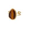 Stylish and Simple Tiger's Eye Stone Opening Adjustable Ring Retro Temperament Stainless Steel Gold-plated Jewelry Ring Versatile Woman