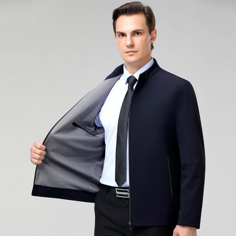 Autumn New Men's Stand-up Collar Milk Silk Jacket Men's Business Casual Jacket High-end Jacket Dad Wear