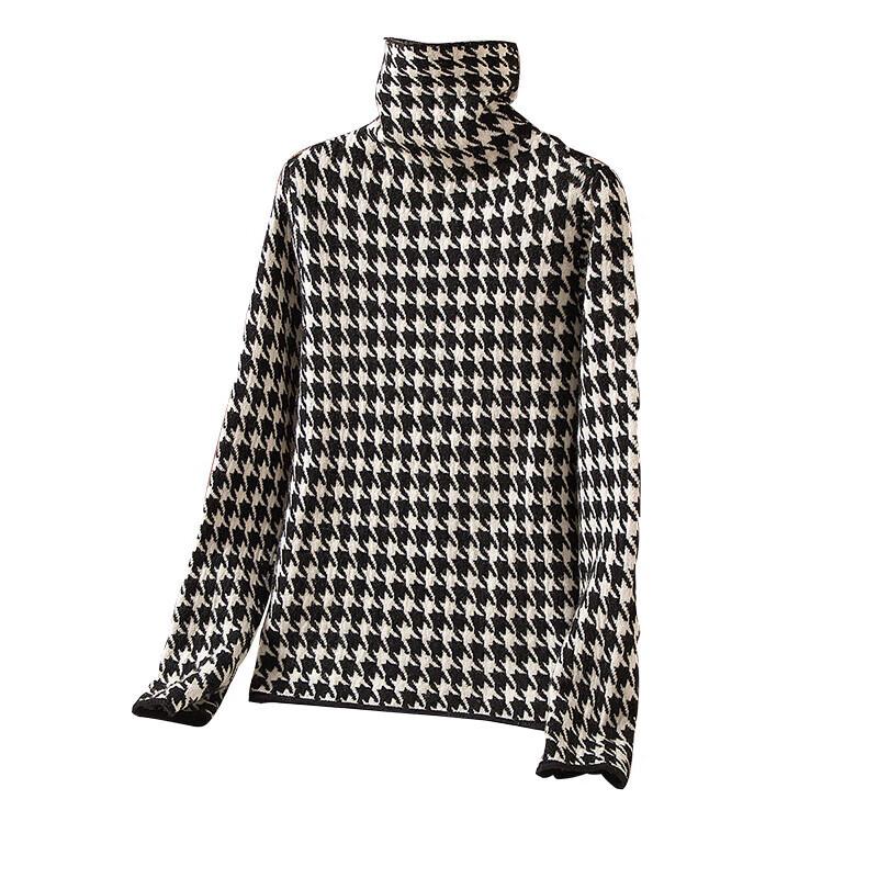 

Women s Houndstooth Slim-fit Turtleneck Knit Top XL