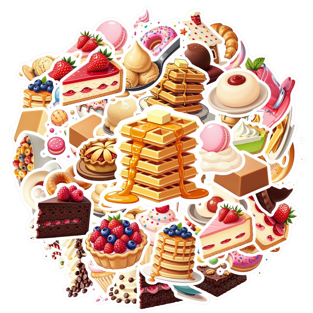 35-70cps Sweet Dessert Stickers Donut Ice Cream Strawberry Cake Aesthetic Decals Decoration Phone Luggage Water Bottle School