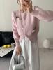 French Chic Bead-Studded Faux Mink Velvet Cardigan with Three-Dimensional Flower Knit Design