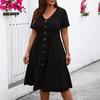 Summer Plus Size Women's Dress V-neck Button Up Dresses