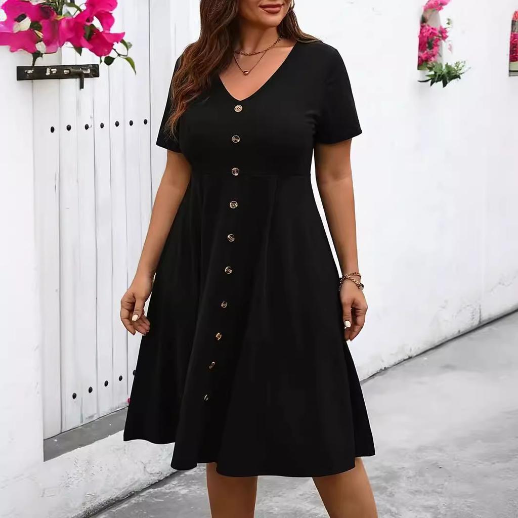 Summer Plus Size Women's Dress V-neck Button Up Dresses